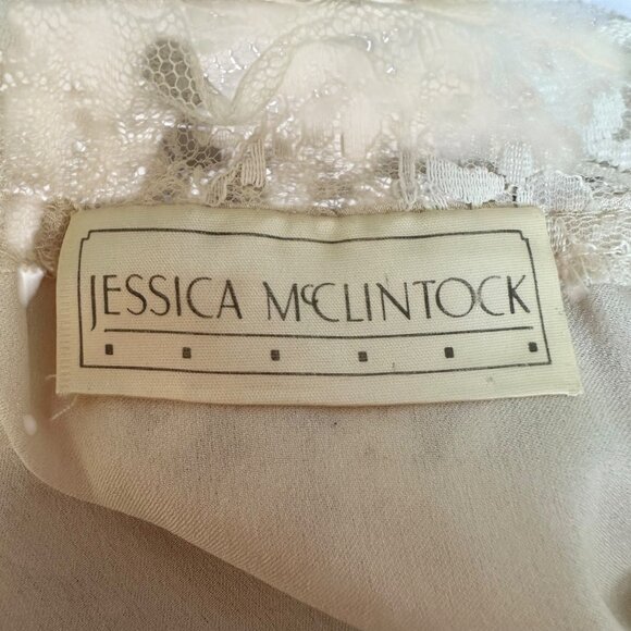 Vintage Jessica McClintock Ivory Lace High-Neck Maxi Dress Tiered Hem Size 10 - Picture 10 of 10